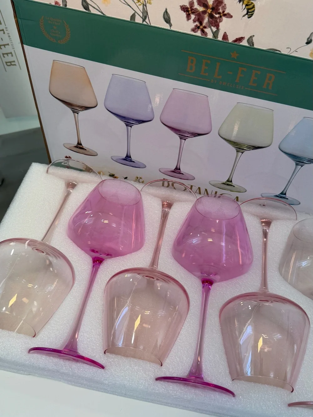 Bel-Fer Pink Wine Glasses - Set of 6